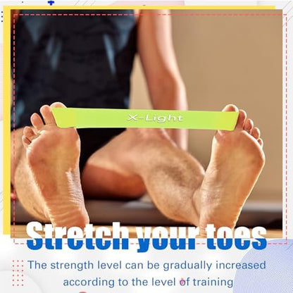 Toe straightening loop bands showing various thickness levels for resistance training.