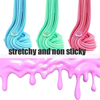 Eleven pack educational slime set showcasing included mini charms and decorative glitter accessories