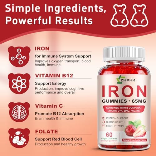 High potency 65mg iron dietary supplement bottle showing gluten free certification