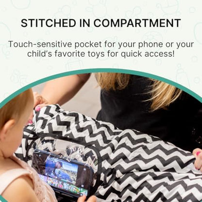 Totes Babies infant cart cover folded compactly next to a diaper bag showing portability