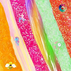Different colored cloud and crunchy slimes showing distinct sensory textures and mix in beads.