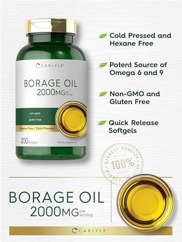 Carlyle Borage Oil 2000mg softgels close up nutritional label