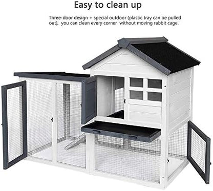 BIRASIL Wood Rabbit Hutch, Guinea Pig Cage with Pull Out Tray, 2 Levels Bunny House for Small Animals Outdoor Indoor (Gray, 48 Inch) - Image 5