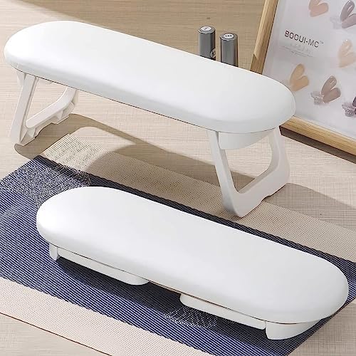 Diesisa white PU leather foldable nail arm rest front view