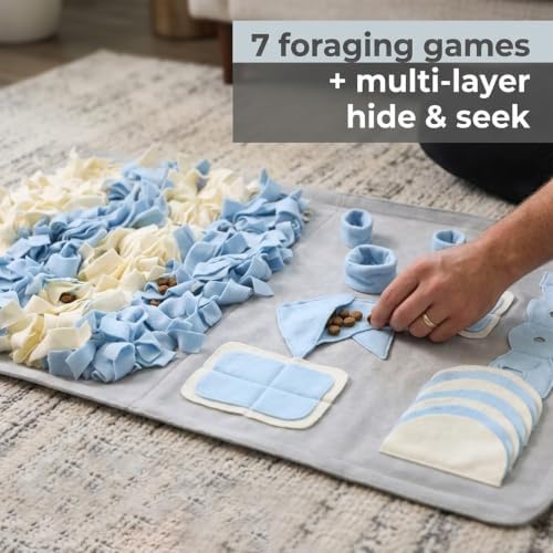 Dog interacting with slow food enrichment mat