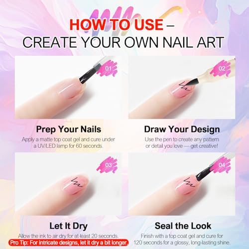 12 Colors Nail Art Pens Set, 3D Acrylic Paint Nail Polish Pens for Drawing &Dotting, Quick-Dry Nail Art Markers with Fine Tip, Manicure Design Tools for DIY Nail Art at Home & Salon - Image 6