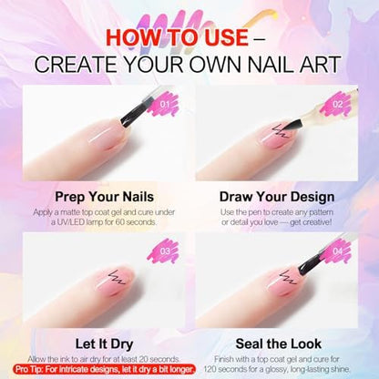 12 Colors Nail Art Pens Set, 3D Acrylic Paint Nail Polish Pens for Drawing &Dotting, Quick-Dry Nail Art Markers with Fine Tip, Manicure Design Tools for DIY Nail Art at Home & Salon - Image 6