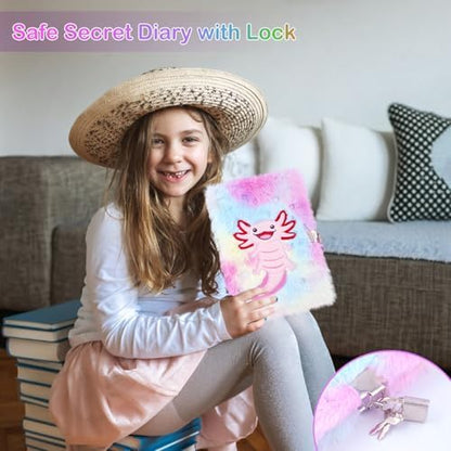 Pjdrllc Axolotl diary with lock and keys detail