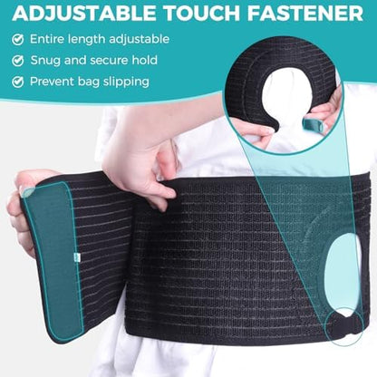 ENLUNTRA abdominal stoma belt showcasing its flat low profile design for invisible under clothing wear.