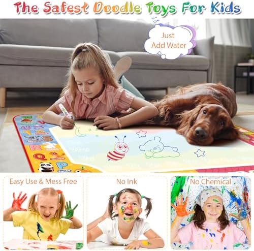 Children using Diteryy water doodle mat for mess free art.
