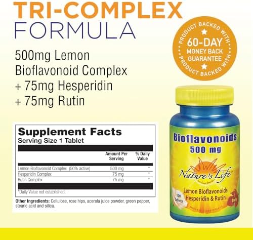 Nature's Life Bioflavonoids 100 vegetarian tablets packaging details and capillary health benefits