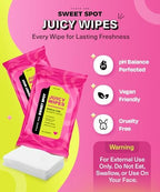 Three pack of pink Sweet Spot flushable wipes for odor control.