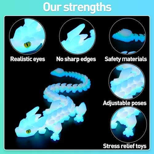 SYEFKJSA 12 inch articulated dragon figurine removed from its shell showcasing flexible joints and green luminous glow