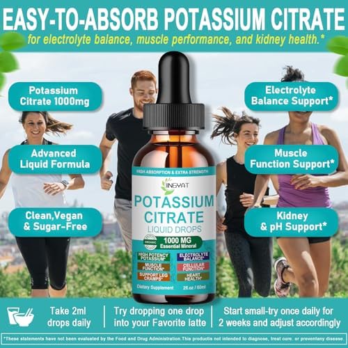 JINGYAT high absorption liquid potassium supplement 1000mg bottle showing supplement facts
