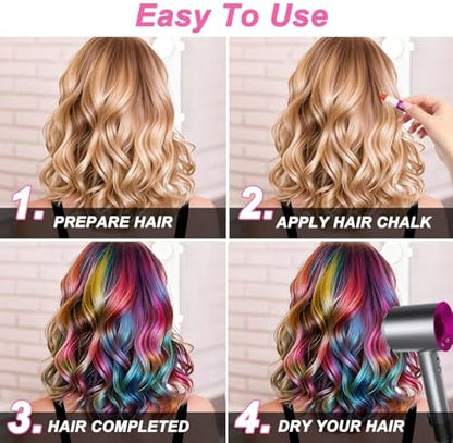 Examples of temporary hair chalk results on hair strands