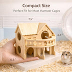 Improved Safety Large Balcony Small & Cute Wooden Hamster House with Large Balcony - Double-Decker Forest-Style Hut for Dwarf Hamsters, Mice, Gerbils, Rats & Small Pets (Compact Size Only) - Image 5