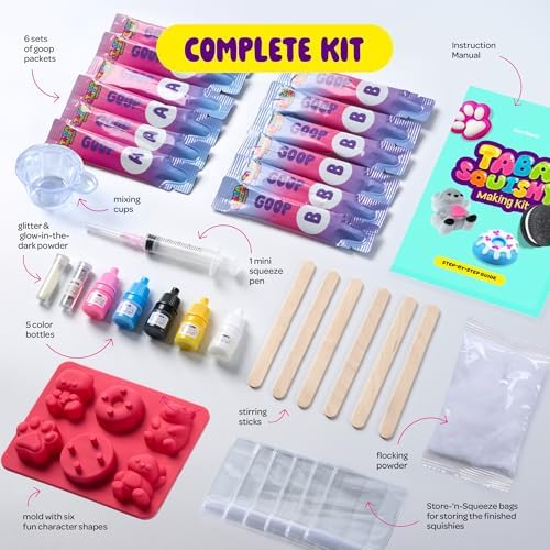 Vibrant color bottles, glitter vials, and decorative flocking powders arranged for toy customization.