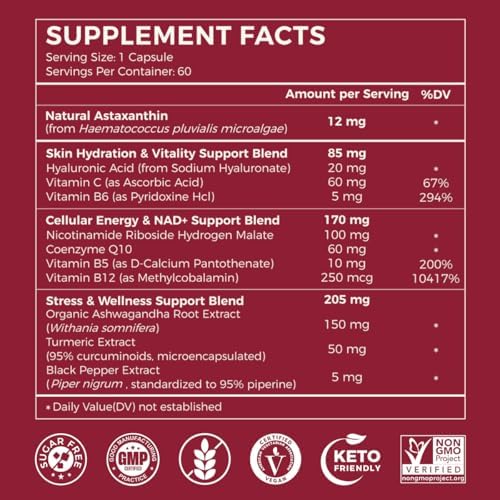 AiVital 11-in-1 astaxanthin complex supplement facts label showing non-GMO clean ingredients