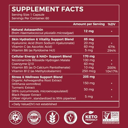 AiVital 11-in-1 astaxanthin complex supplement facts label showing non-GMO clean ingredients