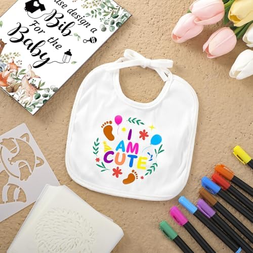 Charming wooden sign for baby shower bib decorating station display setup.