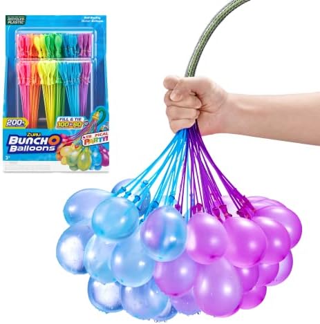 Bunch O Balloons Tropical Party rapid filling action attached to an outdoor garden hose.