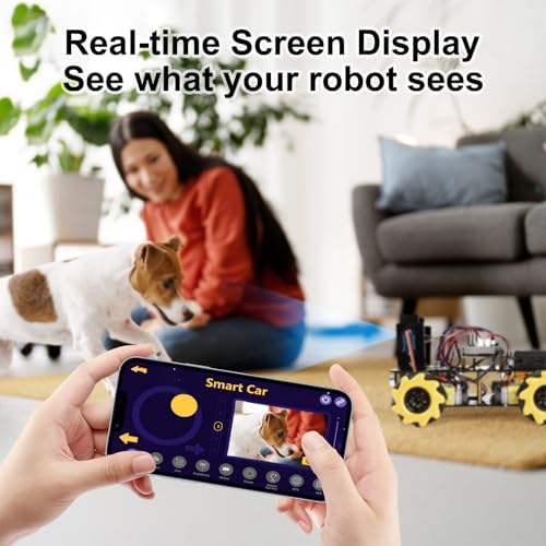 Child using smartphone to control Acebott robot car