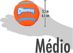 Side view of Chuckit! rubber core dog toy ball