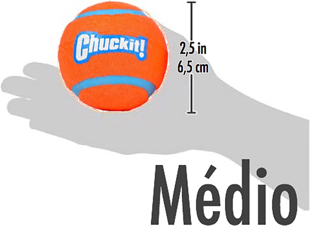 Side view of Chuckit! rubber core dog toy ball