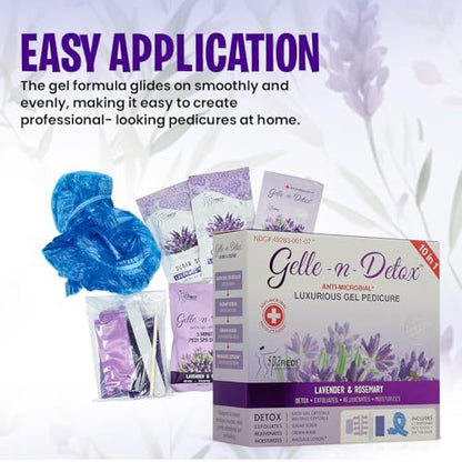 Spa Redi lavender and rosemary pedicure kit contents spread.