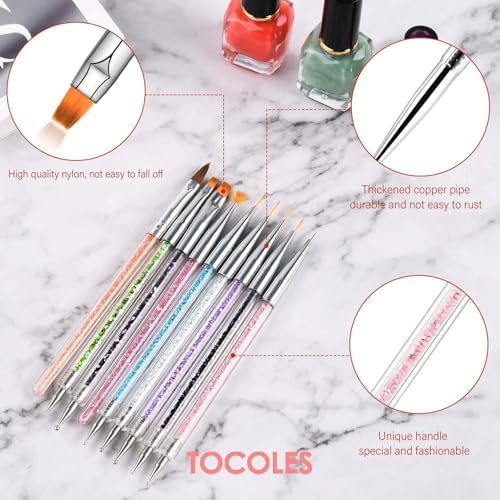 Detailed view of professional nail art liner brushes