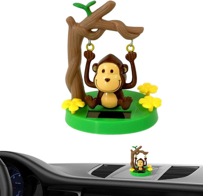 Pluzmecalm green solar powered dancing monkey ornament front view dashboard decoration