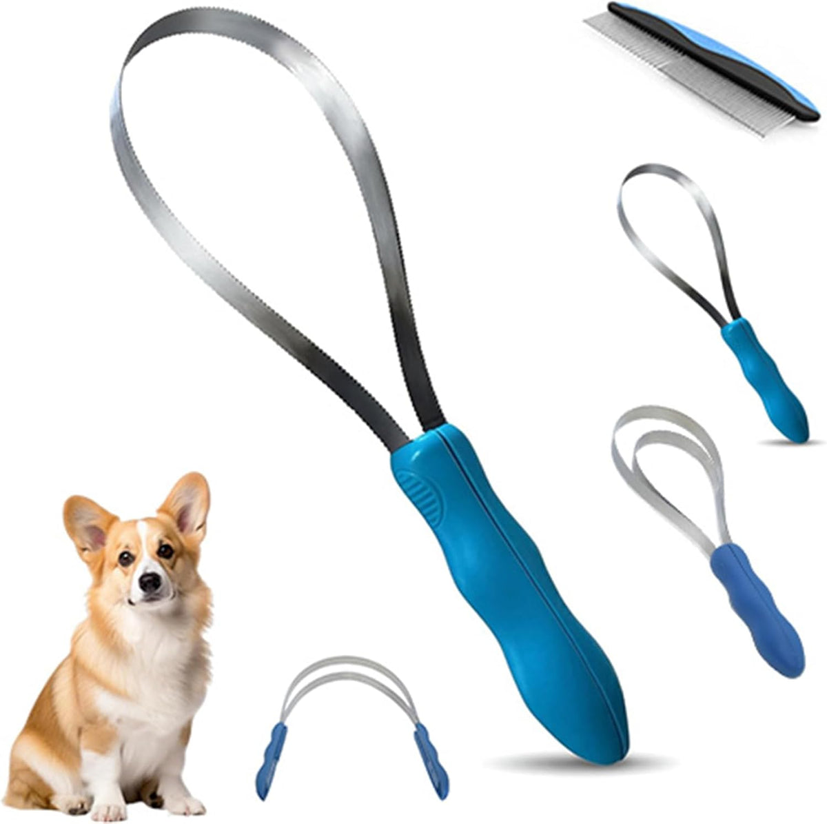 Deshedding tool removing loose undercoat from dog fur