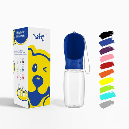 WePet outdoor puppy drinking feeder bottle showing one-key lock mechanism