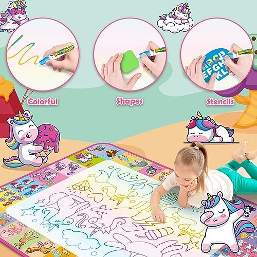 Toddlers using water doodle mat with neon colors