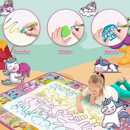 Toddlers using water doodle mat with neon colors