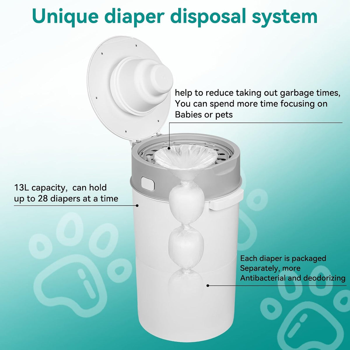 13L Dog Poop Trash Can, Pet Waste Disposal Pail with Double Odor Lock Lid, Cat Litter Disposal Bin with Scoop, Compact Pet Waste Bin for Dogs, Cats and Diapers, for Indoor Cleanup Grey - Image 9