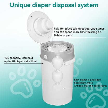 13L Dog Poop Trash Can, Pet Waste Disposal Pail with Double Odor Lock Lid, Cat Litter Disposal Bin with Scoop, Compact Pet Waste Bin for Dogs, Cats and Diapers, for Indoor Cleanup Grey - Image 9