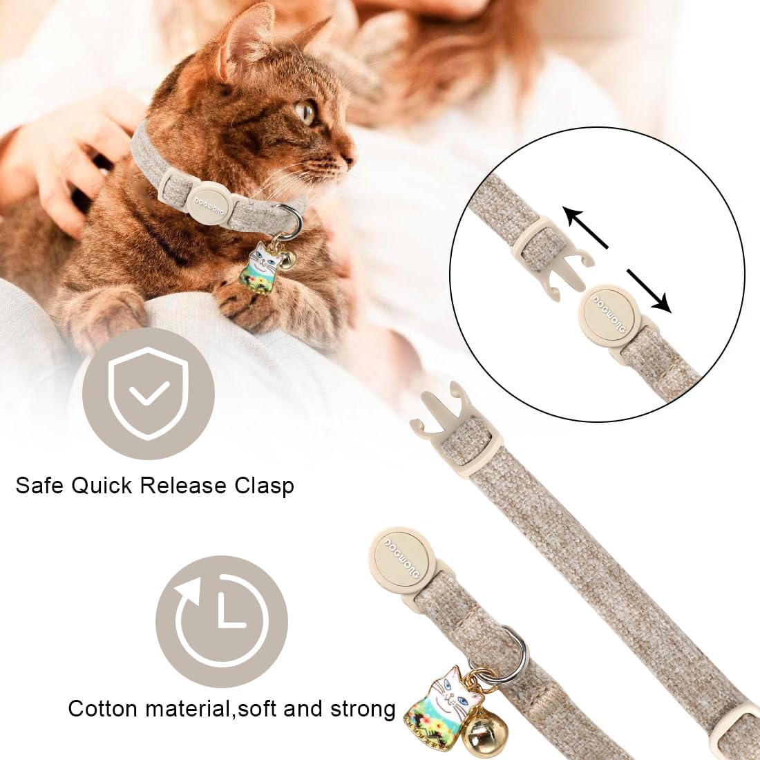 DOGWONG safety pet accessory demonstrating the adjustable slider for seven to twelve inch sizing.