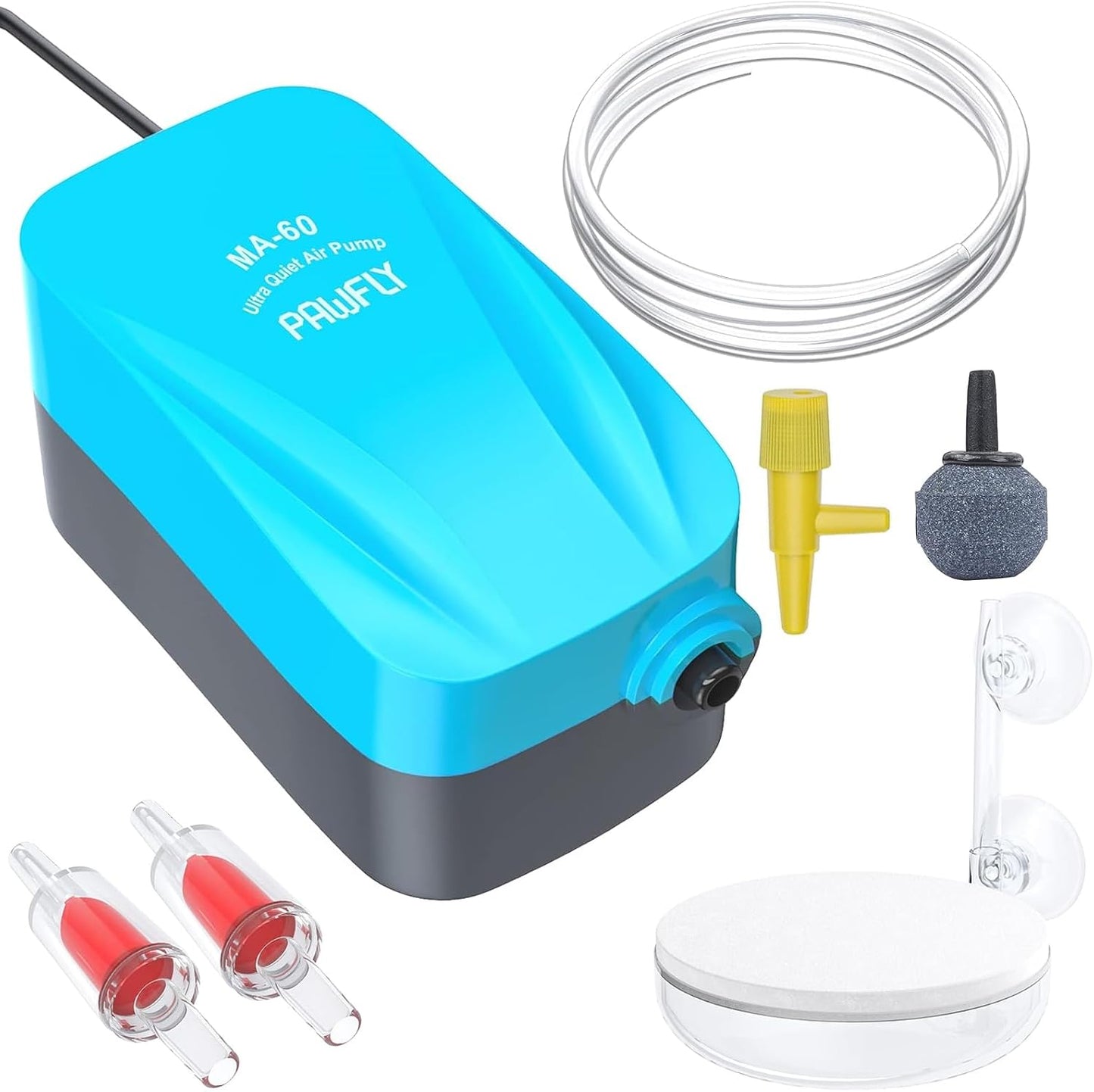 Pawfly aquarium air pump packaging and contents