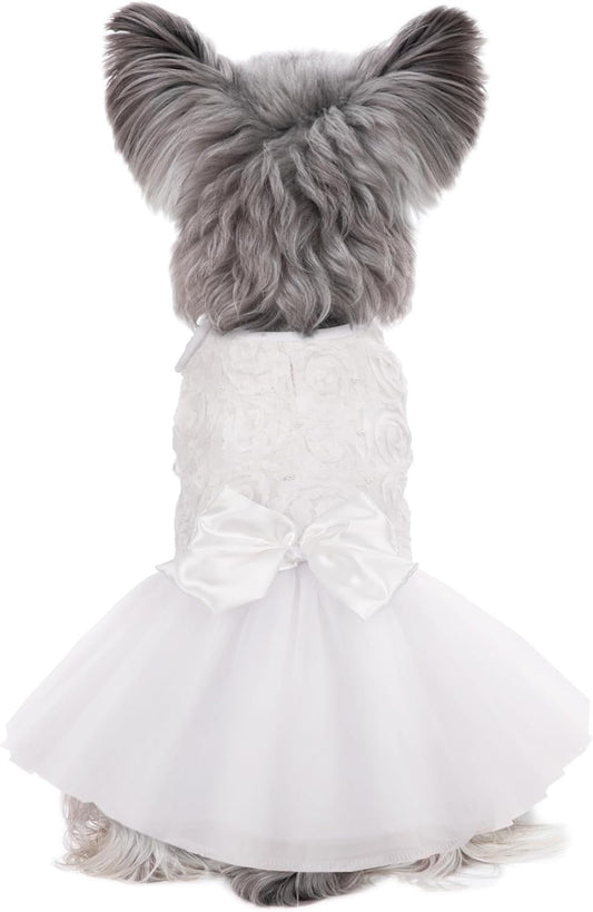 Kuoser dog dress pet wedding outfits front view elegant lace bodice