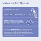 Back label of MiconaHex+Triz shampoo with instructions