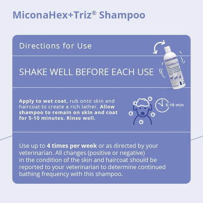 Back label of MiconaHex+Triz shampoo with instructions