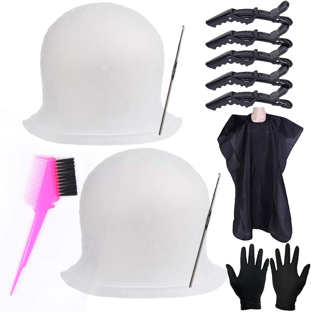 Rjmbmup Silicone Highlight Caps Set with professional tools and hooks front view