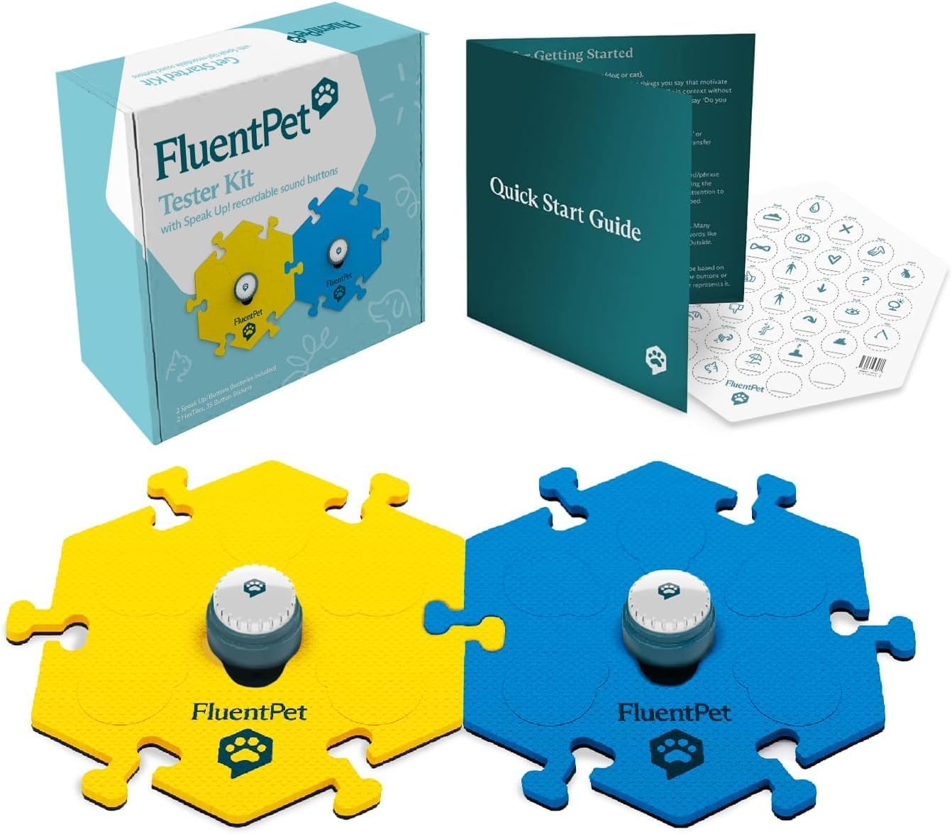 An expanded modular layout of the FluentPet HexTile communication system for advanced pet training.