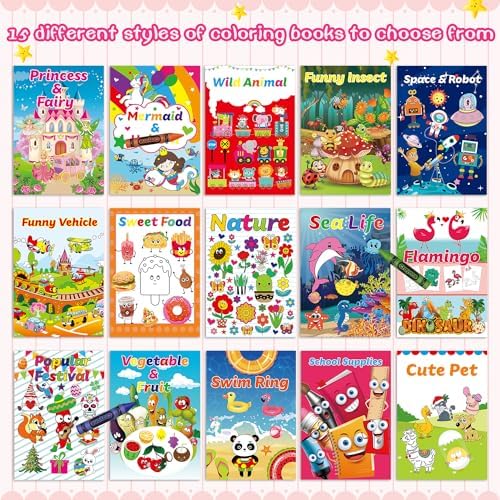 Stack of fifteen Kalysky children coloring books illustrating the portable five by eight inch size.