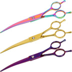 Ergonomic gold handle of Sumcoo professional pet grooming shears