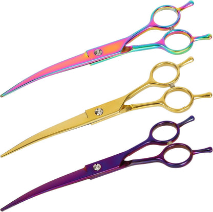 Ergonomic gold handle of Sumcoo professional pet grooming shears