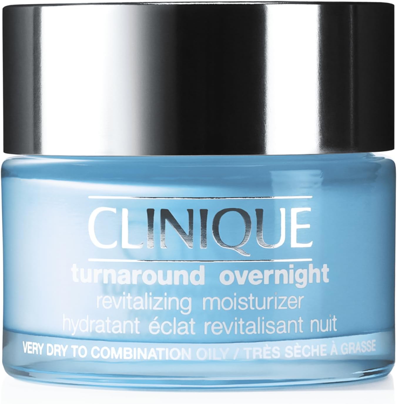 Clinique Turnaround Overnight Revitalizing Moisturizer front view of the premium blue 50ml jar.