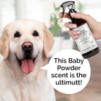 Rosen Apothecary 5-in-1 dog grooming spray application on dog fur