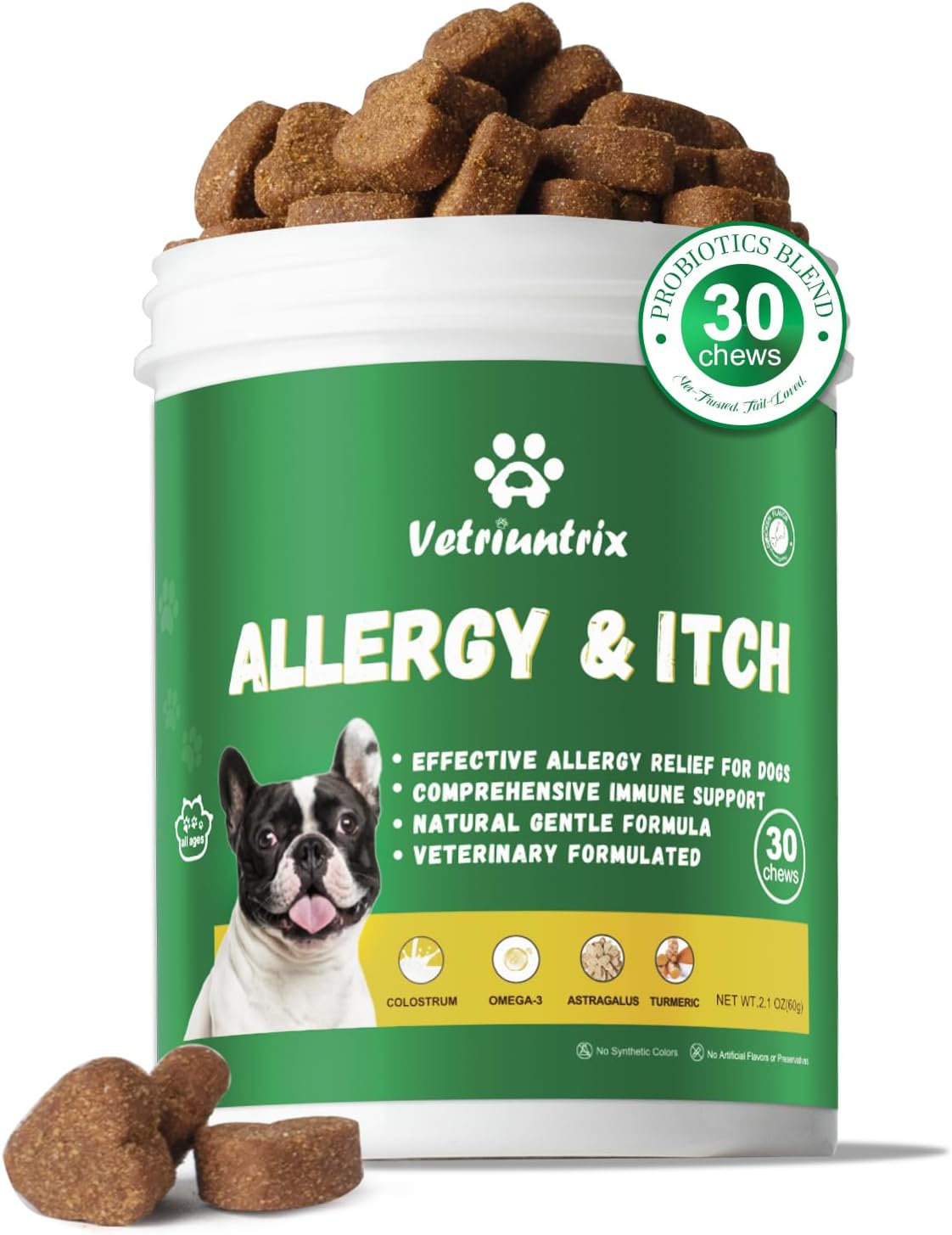 Dog Allergy Chews - Dog Allergy Relief & Immune Supplement with Probiotics, Colostrum & Omega 3 - Supports Skin & Coat Health, Soothes Paw Licking - Chicken Flavor, 200 Soft Chews - Image 12